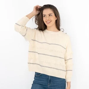 Max Mara Womens Sweater Elfo White Cotton Blend Round Neck Long Sleeve Size L XL - Picture 1 of 6