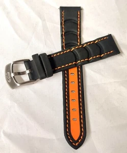 Wrist Watch Band 18mm Camel Silicone Black Orange Diver's Sport Spare New #119 - Picture 1 of 7