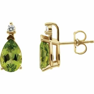 Pendientes de peridoto y diamantes genuinos en oro amarillo de 14 K - Imagen 1 de 2