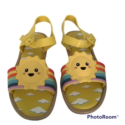 MINI MELISSA Girls Sz 4 Sandals Yellow Sun Rainbow Ankle Strap Vegan NEW IN BOX - Image 1 of 4