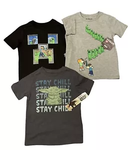 Minecraft Game App And Yoda Boys (3) T Shirt Size Xs 4-5 short sleeve shirt - Picture 1 of 4