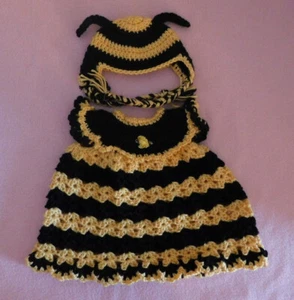 Doll Clothes Crochet Dress Yell Bee Dress & Hat Fit Bitty Baby/Berenguer 15-17" - Picture 1 of 2