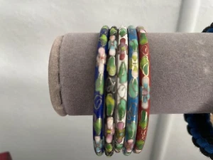 Vintage Cloisonne Enamel Bangle Bracelets Lot of 5 Multicolor Flower Designs - Picture 1 of 1