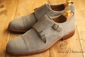 Zapatos Grenson Gris Gamuza Doble Monje Hebilla Para Hombre UK 8 F US 9 EU 42 - Imagen 1 de 10