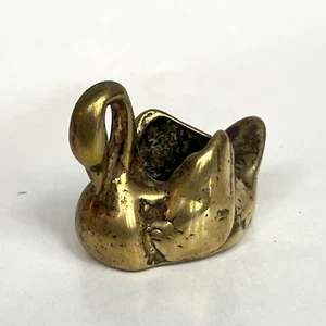 Piantana cigno ottone massiccio vintage miniatura parìa made in England alta 2" - Foto 1 di 11