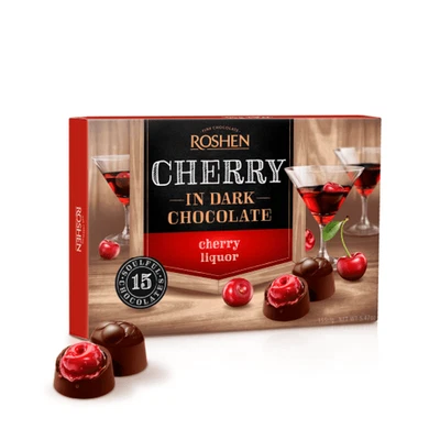 Caja Regalo Dulces ROSHEN Tiradores Caramelo Cereza en Chocolate Oscuro con Licor 155g Foto 1 de 4