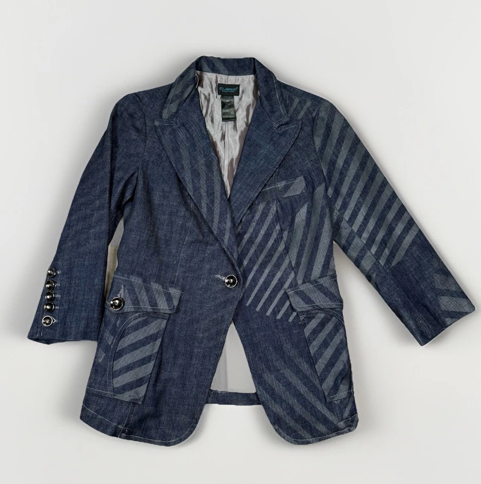 Blazer Chaqueta Denim Custo Barcelona De Colección Talla 40 EE. UU. 8 Art To Wear Y2K Azul Foto 1 de 4
