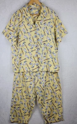 Cabernet 1X Pajama Set Yellow Printed Short Sleeve Top Drawstring Pants Dentist - Image 1 of 4