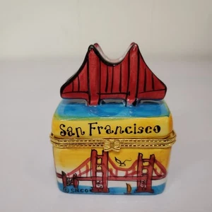 Caja de baratijas con bisagras puente Golden Gate de cerámica de San Francisco Smith NoveltyCo SNCO - Imagen 1 de 9