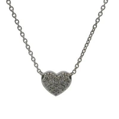 Collar de 16" con colgante de estación de corazón de diamantes mini oro blanco de 14kt Blue Nile Foto 1 de 4