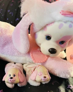 Vintage 1991 Hasbro Puppy Surprise Plush Pink Spaniel mom Dog 2 puppies collar - Picture 1 of 5