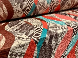 Stretch Spandex Jacquard Jersey Fabric, Per Metre - Geometric Swirl Print - Nude - Picture 1 of 4