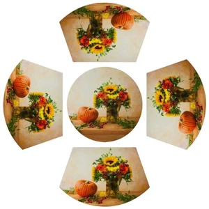 4 PCS Pumpkin Wedge PVC Placemats, Autumn Sunflower, Heat Resistant Washable Mat - Picture 1 of 5