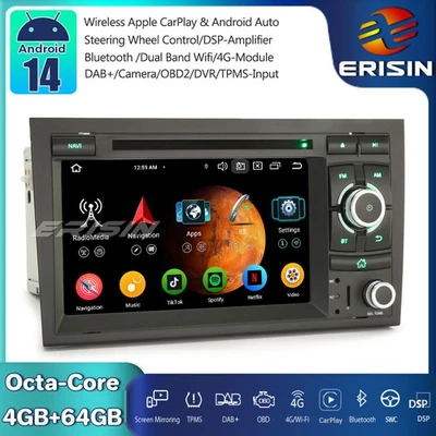 Android 14 Car Stereo Sat Nav DAB+CarPlay CD DVR For Audi A4 S4 RS4 B7 Seat Exeo - Image 1 of 4
