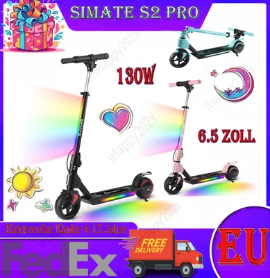 SIMATE Elektroroller Kinder 4-12 Jahre Elektroscooter 130W Klappbar LED Max.14km/h