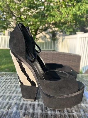 Сандалии на танкетке Giuseppe Zanotti черные замшевые зебра анималистический принт 39 - Изображение 1 из 4