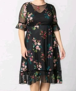 KIYONNA Black Wildflower Embroidered Dress Plus Size 3X Party Wedding Formal - Picture 1 of 4