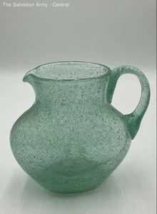Green Blown Glass Pouring Lip Home Decorative Pitcher With Ship And Handle - Picture 1 of 6
