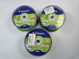 Verbatim CD-RW Discs 700MB/80min 4X/12X Spindle 25/Pk 95155 - (3 Pack) - Picture 1 of 4