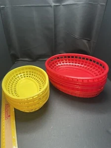 11 Plastic Stacking Lattice Basket Hot Dog Fries Fast Food Yellow & Red - Picture 1 of 2