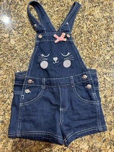 Cute Design Cat Or Bunny Size 4 Denim Style Short Overall - Picture 1 of 11