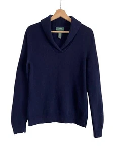 Vintage Ralph Lauren Merino Wool Cashmere Sweater Size M Navy Blue Shawl Collar - Picture 1 of 14