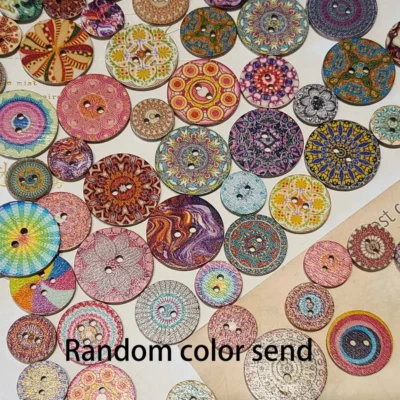 100pcs Round Vintage Mixed Color & Size Wooden Buttons for Sewing & Crafts - Image 1 of 2