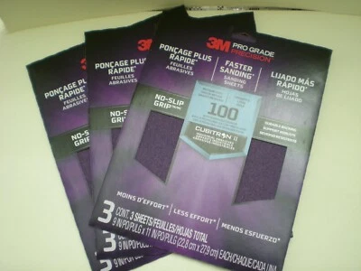 ( 3 X 3 Sheets /PK ) 3m Pro Grade PRECESION NO-SLIP GRIP Sandpaper 9x11 100grit  - Image 1 of 2
