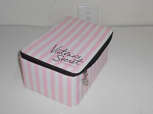 Victoria's Secret Pink & White Stripe Makeup Case with Drawstring Bag Inside
