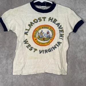 Vintage 70’s Almost Heaven West Virginia Ringer Tee Kids Size 8 Drummer Boy USA - Picture 1 of 6