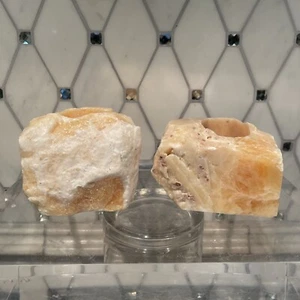 Lot Of 2- Calcite Votive Candle Holders "Minerals/Fossils/Crystals Orange - Picture 1 of 17