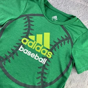 Adidas Shirt Youth 7X Green Baseball ClimaLite Performance Tech Crew Neck - Picture 1 of 13