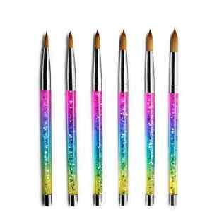 Acrylic Kolinsky Nail Brush Rainbow Glitter Handle Sizes #8-#16