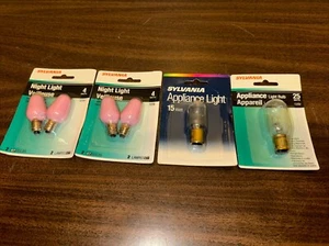 Qty 6 SYLVANIA NIGHT LIGHT APPLIANCE LIGHT BULBS 4watt 15watt 25watt New In Box - Picture 1 of 5