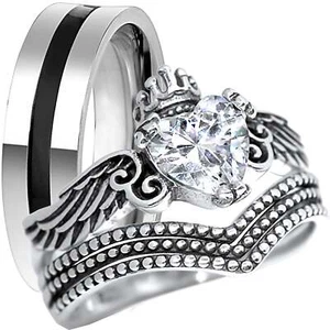 His & Hers TRIO wedding rings set - Picture 1 of 5