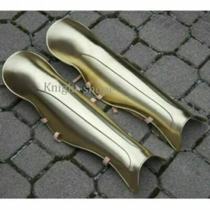 Medieval Greek Golden Leg Guard Armor Greaves Battle Plate Steel Legs Protection - Picture 1 of 2