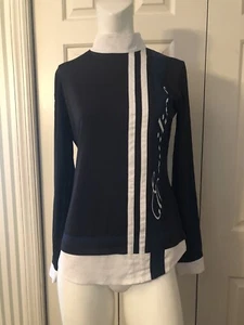 Equiline Show Shirt Women S Italy White Navy Blue Black Back Zip 1/4 - Picture 1 of 6