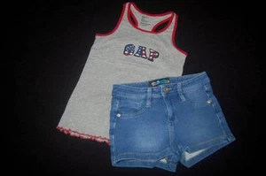 GAP Patriotic July 4th Gray Red Tank Top Girl's L w/ Free Knit Jean Shorts 10 - Picture 1 of 6
