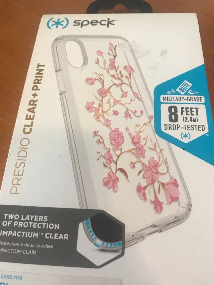H9 Speck Presidio Clear Print Case for iPhone X Pink Golden Blossoms