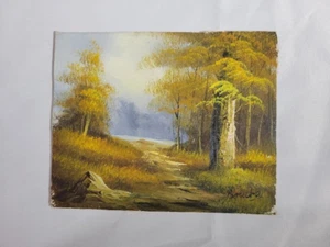 Lovely Rustic Trail Through the Woods During Fall Vintage Oil on Board Painting - Picture 1 of 5