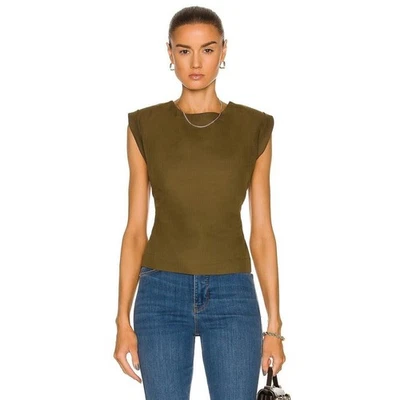 Top sin mangas con espalda de encaje abierto cuadrado de lino/algodón verde excedente con marco para mujer talla L Foto 1 de 4