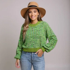 CUPSHE Damen grün Regenbogenstich Drop Sleeve Semi-Cropped Pullover Oberteil Gr. XL - Bild 1 von 7