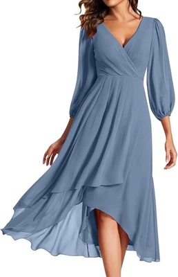 Новый с Ярлыками когда-либо довольно шифоновое XS V шеи длинные рукава платье Flowy высоты низкого платье - Изображение 1 из 4