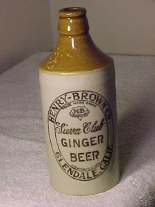 ANTIGUA Botella de Gres Henry Brown Sierra Club Cerveza Jengibre Glendale CA - Imagen 1 de 6