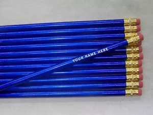 24 Round "Blue" Metallic Painted Personalized Pencils - Picture 1 of 1