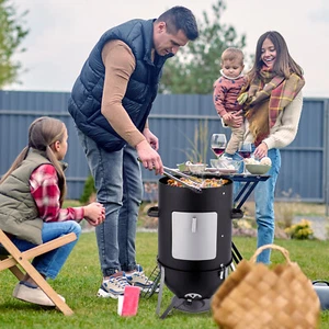Vertical Steel Charcoal Smoker,Heavy Duty Three Layer Round BBQ Grill Smokey - Picture 1 of 15