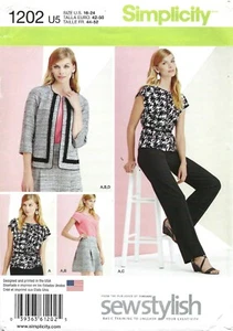 Simplicity 1202 Raglan Cap Sleeve Top, Jacket, Pants & Pleated Skirt Sz 16-24 UC - Picture 1 of 4