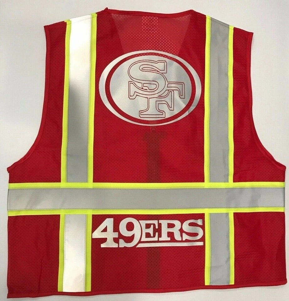 🏈🦺49ERS RED REFLECTIVE SAFETY PPE VEST W/SILVER REFLECTIVE LOGO M/L/XL/2XL - Image 1 of 1