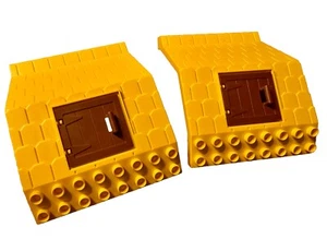 Lot of 2 Lego Duplo Yellow Sloped Shingled Roof w/Brown Barn Door Large 7"x5" - Picture 1 of 10