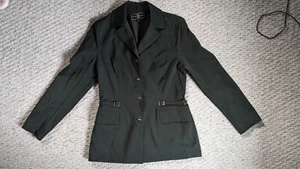 St John Sport Blazer Jacket Gold Buttons Dark Green Size P Buckle Accents - Picture 1 of 10